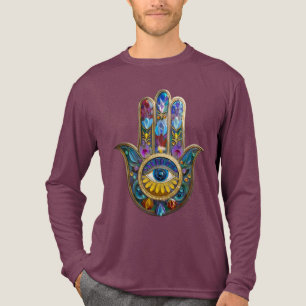 Kleurrijke Bloemblaadjes Hamsa Saffier Derde Oog Tri-Blend Shirt