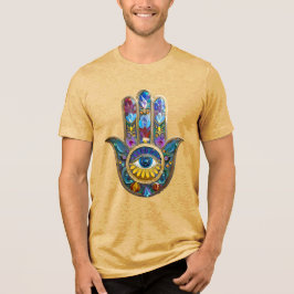 Kleurrijke Bloemblaadjes Hamsa Saffier Derde Oog Tri-Blend Shirt