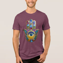 Kleurrijke Bloemblaadjes Hamsa Saffier Derde Oog Tri-Blend Shirt