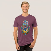 Kleurrijke Bloemblaadjes Hamsa Saffier Derde Oog Tri-Blend Shirt (Voorkant volledig)