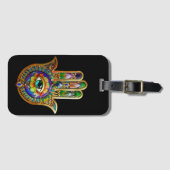 Kleurrijke bloemblaadjes turquoise derde oog hamsa bagagelabel (Voorkant (horizontaal))