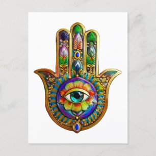 Kleurrijke bloemblaadjes turquoise derde oog hamsa briefkaart