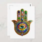 Kleurrijke bloemblaadjes turquoise derde oog hamsa briefkaart (Voorkant / Achterkant)