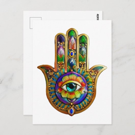 Kleurrijke bloemblaadjes turquoise derde oog hamsa briefkaart (Voorkant / Achterkant)