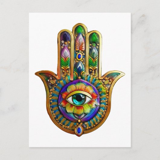 Kleurrijke bloemblaadjes turquoise derde oog hamsa briefkaart (Voorkant)