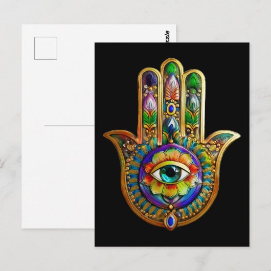 Kleurrijke bloemblaadjes turquoise derde oog hamsa briefkaart (Voorkant / Achterkant)