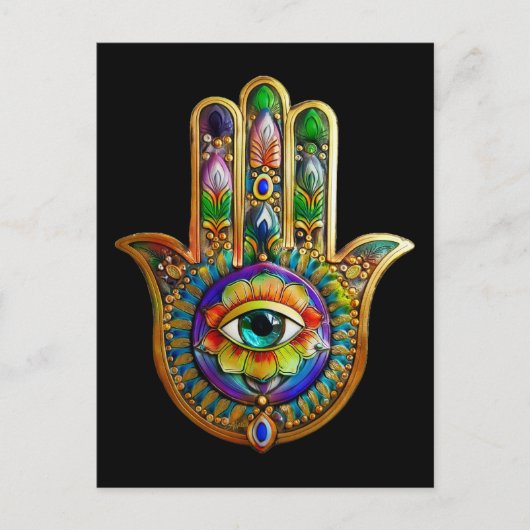 Kleurrijke bloemblaadjes turquoise derde oog hamsa briefkaart (Voorkant)