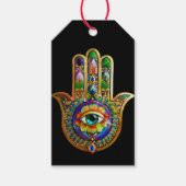 Kleurrijke bloemblaadjes turquoise derde oog hamsa cadeaulabel (Voorkant)