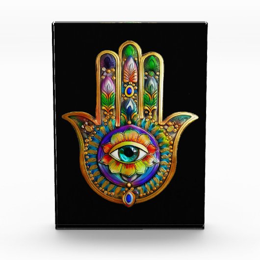 Kleurrijke bloemblaadjes turquoise derde oog hamsa fotoblokken (Voorkant)