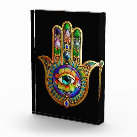 Kleurrijke bloemblaadjes turquoise derde oog hamsa fotoblokken (Rechts)