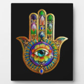 Kleurrijke bloemblaadjes turquoise derde oog hamsa fotoplaat (Voorkant)