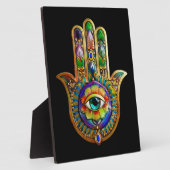 Kleurrijke bloemblaadjes turquoise derde oog hamsa fotoplaat (Zijkant)