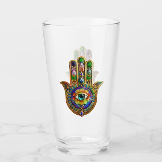 Kleurrijke bloemblaadjes turquoise derde oog hamsa glas (Achterkant)