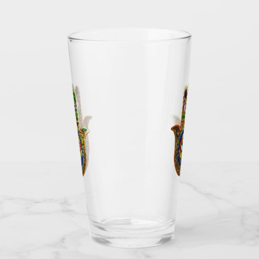 Kleurrijke bloemblaadjes turquoise derde oog hamsa glas (Links)