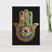Kleurrijke bloemblaadjes turquoise derde oog hamsa kaart (Voorkant)