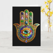 Kleurrijke bloemblaadjes turquoise derde oog hamsa kaart (Gele Bloem)