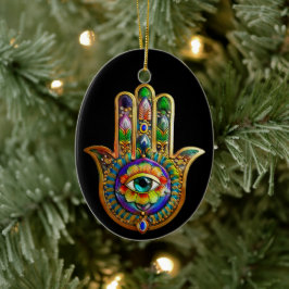 Kleurrijke bloemblaadjes turquoise derde oog hamsa keramisch ornament