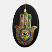 Kleurrijke bloemblaadjes turquoise derde oog hamsa keramisch ornament (Links)