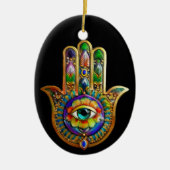 Kleurrijke bloemblaadjes turquoise derde oog hamsa keramisch ornament (Voorkant)