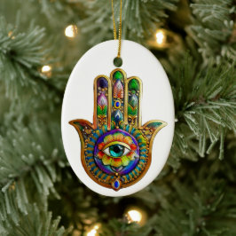Kleurrijke bloemblaadjes turquoise derde oog hamsa keramisch ornament