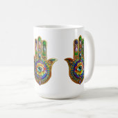 Kleurrijke bloemblaadjes turquoise derde oog hamsa koffiemok (Voorkant rechts)