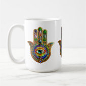 Kleurrijke bloemblaadjes turquoise derde oog hamsa koffiemok (Links)