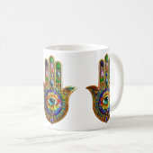 Kleurrijke bloemblaadjes turquoise derde oog hamsa koffiemok (Voorkant rechts)