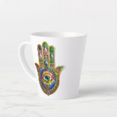 Kleurrijke bloemblaadjes turquoise derde oog hamsa latte mok (Linkerhoek)