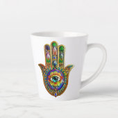 Kleurrijke bloemblaadjes turquoise derde oog hamsa latte mok (Rechts)