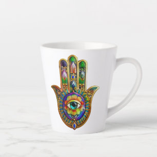 Kleurrijke bloemblaadjes turquoise derde oog hamsa latte mok