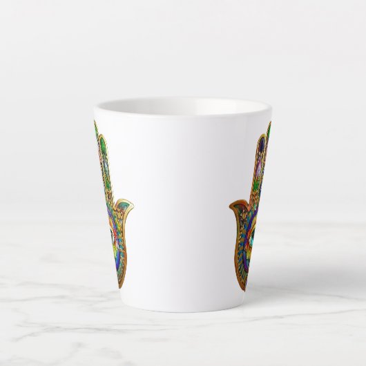 Kleurrijke bloemblaadjes turquoise derde oog hamsa latte mok (Voorkant)