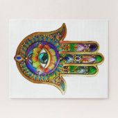 Kleurrijke Bloemblaadjes Turquoise Derde Oog Hamsa Legpuzzel (Horizontaal)