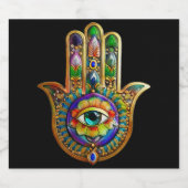 Kleurrijke Bloemblaadjes Turquoise Derde Oog Hamsa Likeurfles Etiket (Enkel label)