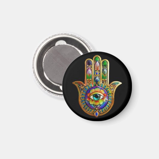 Kleurrijke bloemblaadjes turquoise derde oog hamsa magneet (Voorkant / Achterkant)