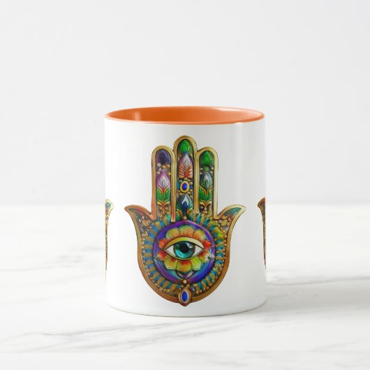 Kleurrijke bloemblaadjes turquoise derde oog hamsa mok (Midden)