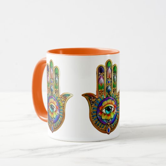 Kleurrijke bloemblaadjes turquoise derde oog hamsa mok (Voorkant links)