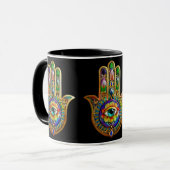 Kleurrijke bloemblaadjes turquoise derde oog hamsa mok (Voorkant links)