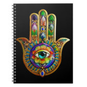 Kleurrijke bloemblaadjes turquoise derde oog hamsa notitieboek (Voorkant)