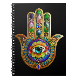 Kleurrijke bloemblaadjes turquoise derde oog hamsa notitieboek