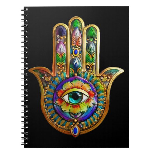Kleurrijke bloemblaadjes turquoise derde oog hamsa notitieboek (Voorkant)