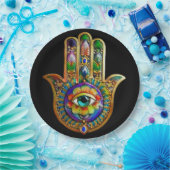 Kleurrijke bloemblaadjes turquoise derde oog hamsa papieren bordje (Feest)