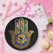 Kleurrijke bloemblaadjes turquoise derde oog hamsa papieren bordje (Feest)