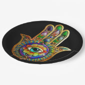 Kleurrijke bloemblaadjes turquoise derde oog hamsa papieren bordje (Gekanteld)