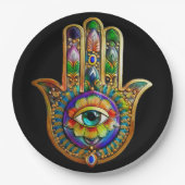 Kleurrijke bloemblaadjes turquoise derde oog hamsa papieren bordje (Voorkant)