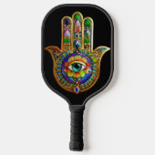 Kleurrijke bloemblaadjes turquoise derde oog hamsa pickleball paddle (Achterkant)
