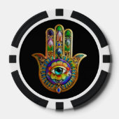 Kleurrijke bloemblaadjes turquoise derde oog hamsa poker chips (Voorkant)