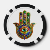 Kleurrijke bloemblaadjes turquoise derde oog hamsa poker chips (Achterkant)
