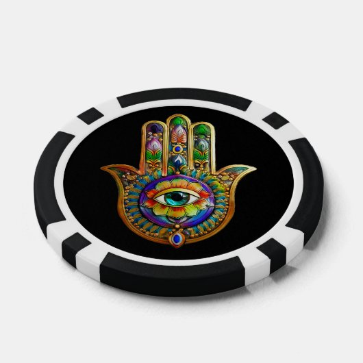 Kleurrijke bloemblaadjes turquoise derde oog hamsa poker chips (Enkel)