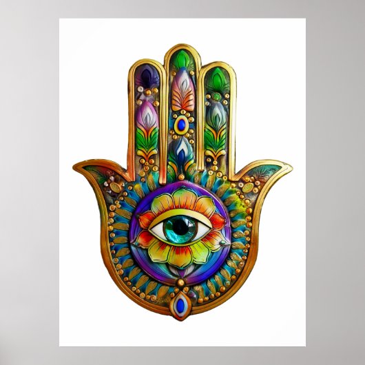 Kleurrijke bloemblaadjes turquoise derde oog hamsa poster (Voorkant)
