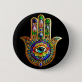 Kleurrijke bloemblaadjes turquoise derde oog hamsa ronde button 5,7 cm (Voorkant)